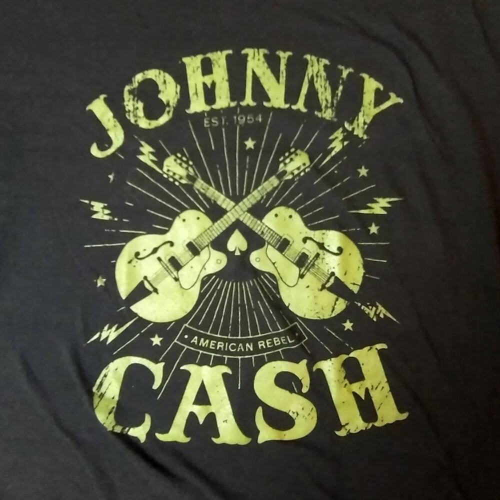 Johnny Cash Graphic Tee Mens 2XL Black Crossed Guitars Nashville Country Music